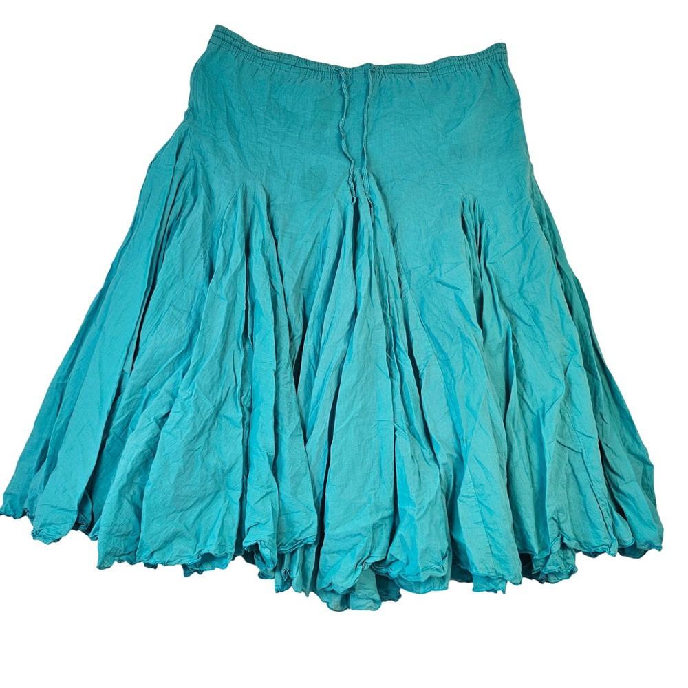 Zashin Turquoise Teal Cotton Maxi Skirt Boho Flowy Tiered Elastic Waist Large